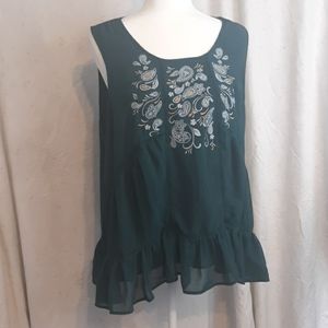 Knox Rose green paisely sleeveless blouse XL